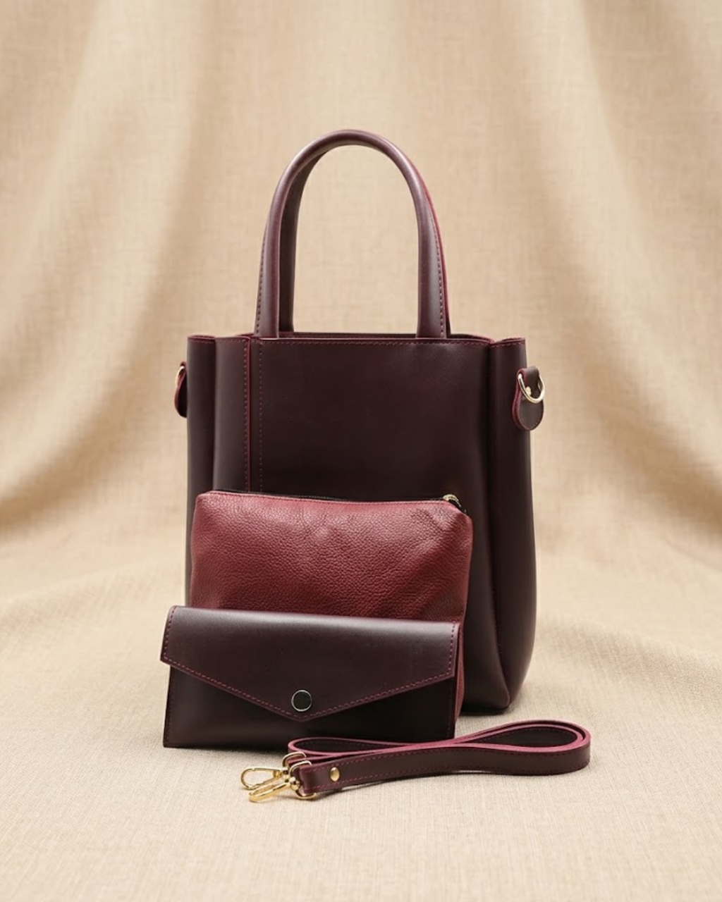 Urban Chic 4-in-1 Tote Bag Set – Burgundy Red