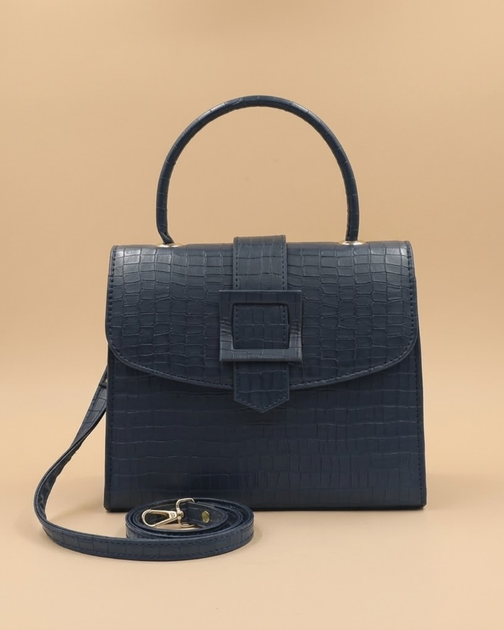 Formal Leather Woman Handbag - Navy Blue